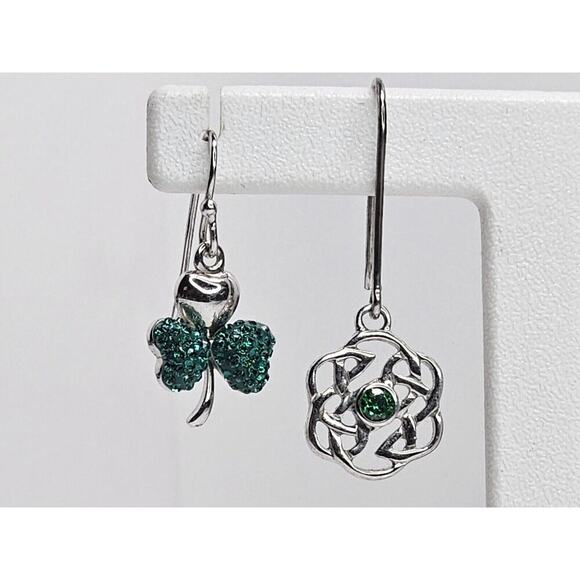 925 Sterling Silver Dangle Earring Lot (2) Celtic & Clover Designs - Picture 2 of 8